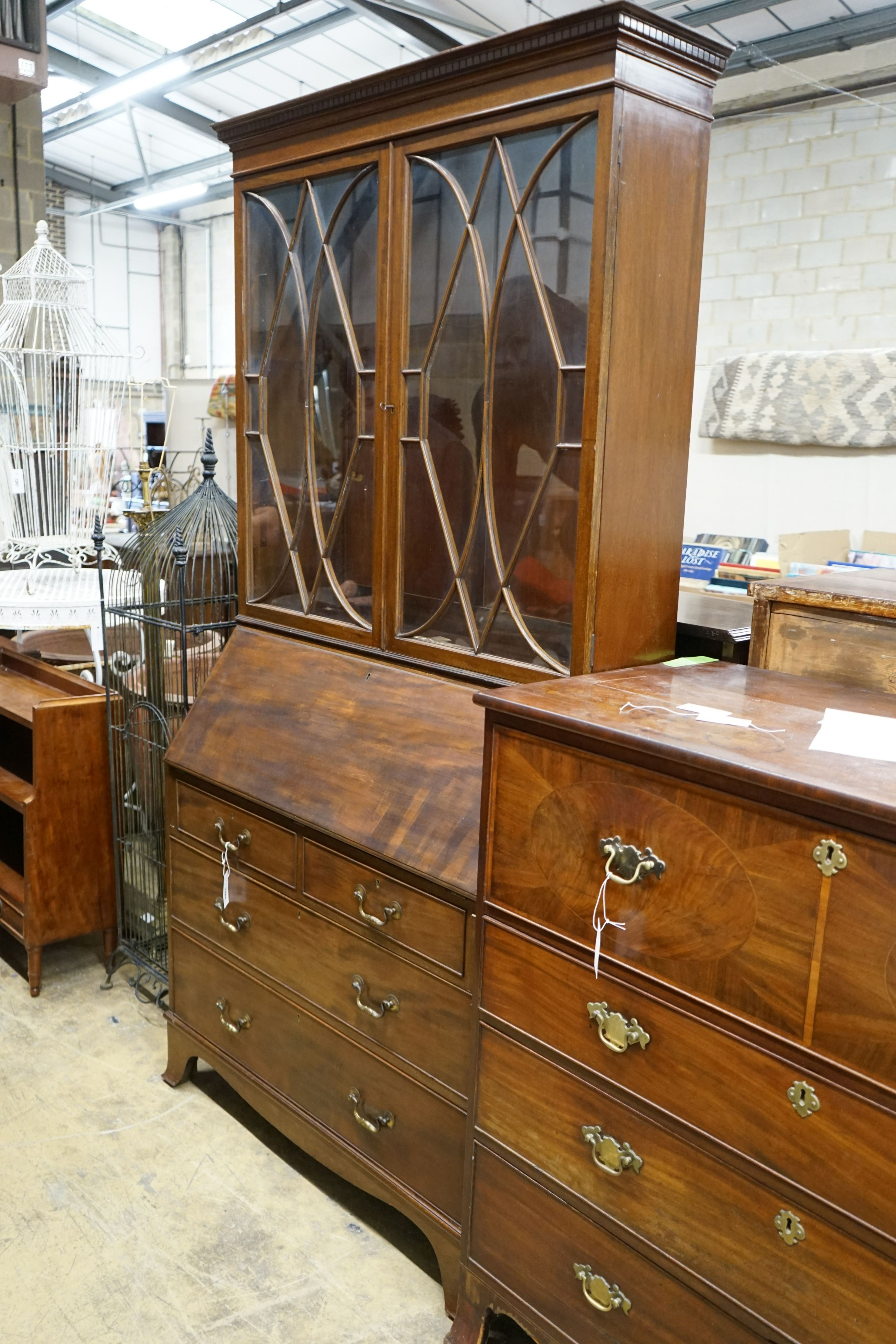 A George III style mahogany bureau bookcase, width 100cm, depth 46cm, height 209cm